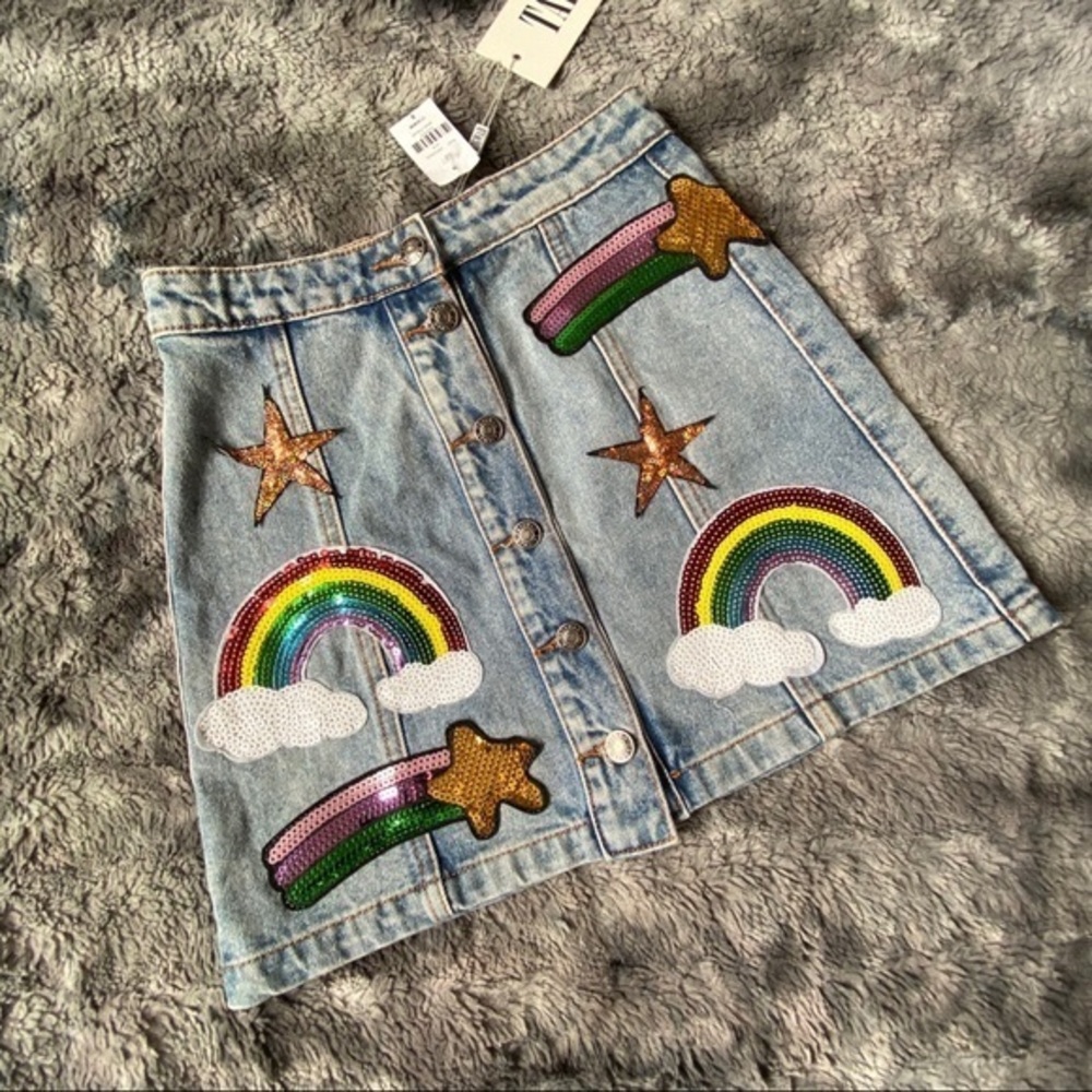 TAIGWAH AU Rainbow Patch Denim Skirt